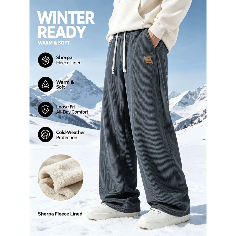 Corduroy Pant Warm - Pantalones deportivos de invierno para hombre,