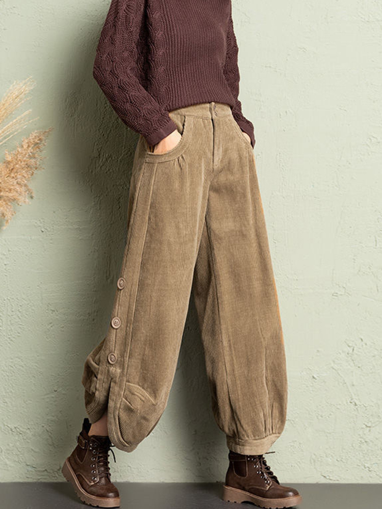 Corduroy Pant Warm - Pantalones coreanos de pana para mujer,