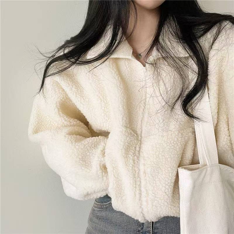 Chaqueta con capucha corta y c - Sherpa Hoodie Fleece reseña y precio